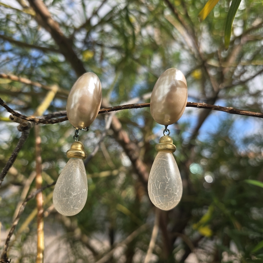 Les Bernard Pearl & Crystal Drop Earings